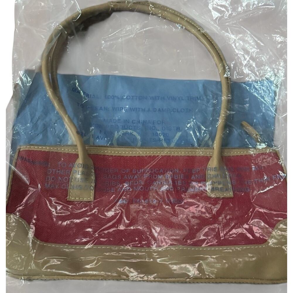 VTG Avon Denim Handbag Purse 2001 Gingham Lining Tan Burgundy Y2K NEW NOS Retro